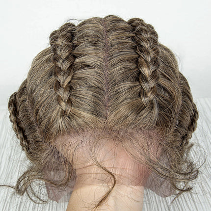 22" Box Braids Full Lace Wig | Two Curly Ponytails | Baby Hair | Synthetic Braided Wig