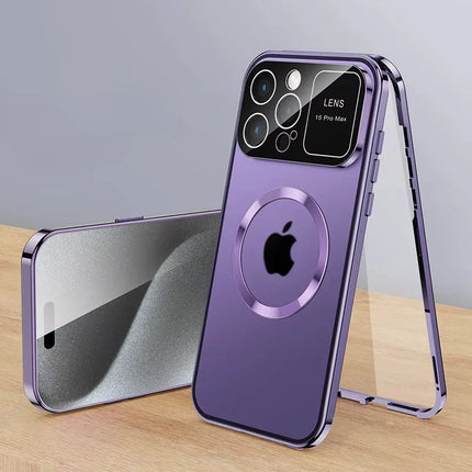 For iPhone 16 15 14 13 12 Pro Max Large Window Lens Protection Aluminum Metal Magnetic Case