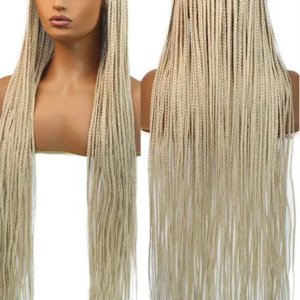 36" Blonde Cornrow Box Braided Wig | 613 Synthetic | Full Lace Front | Side Part | For Women