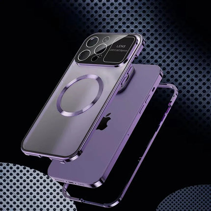 For iPhone 16 15 14 13 12 Pro Max Large Window Lens Protection Aluminum Metal Magnetic Case