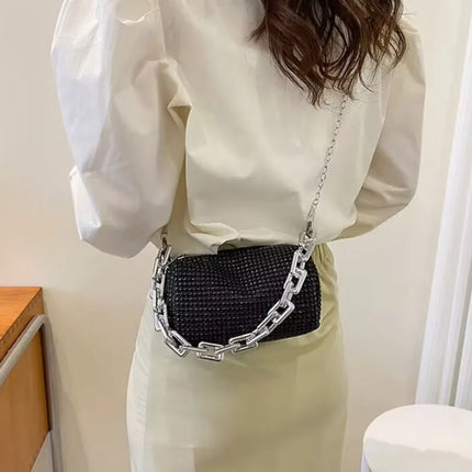 Allover Rhinestone Bucket Bag | Glitter Chain Prom Purse & Women's Mini Crossbody Bag (Sparkling Evening Handbag)