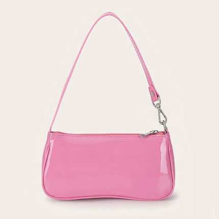 Retro Solid Color PU Leather Shoulder Bag | Fashionable Women's Casual Designer Hobo Underarm Handbag (Baguette Shape, All Seasons)