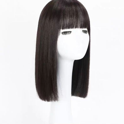 Elegant Mid-Length Straight Hair Wig for Women | Realistic Natural Full-Head Wig with Cartoon Straight Bangs (Age-Reducing, Daily Wear, Full Top)