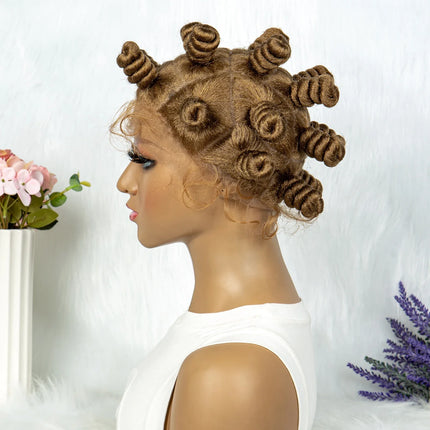 KIMA Bantu Knot Knotless Box Braids Wig | 350# Blonde Braided Bun Full Lace Wig for Black Women