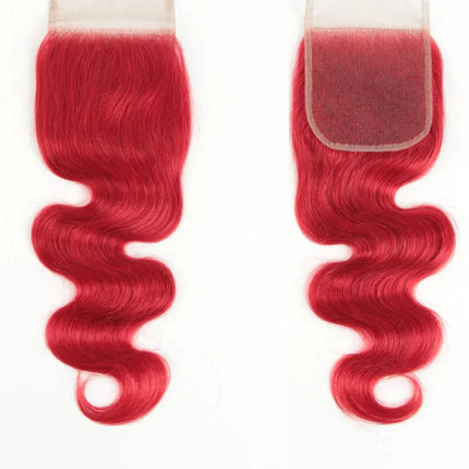 180% Density Red Straight 4x4 Lace Closure | 100% Brazilian Human Hair (Pre-Plucked, Transparent Swiss Lace)