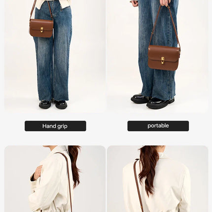 Women's Bag Luxury Brand | New Fashion Shoulder & Crossbody Square Bags (Designer Split Leather Tote Handbag with Lock)