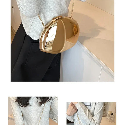Designer Acrylic Shell Shape Clutch Bag | Gold Silver Women's Evening Party Bag (Cute Shiny Metal Shoulder & Crossbody Purse)