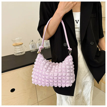 Canvas Wrinkle Bag for Women | Shoulder Bags & Pleated Bubbles Handbags (Padded Casual Underarm Quilted Tote Cloud Bag Purse)