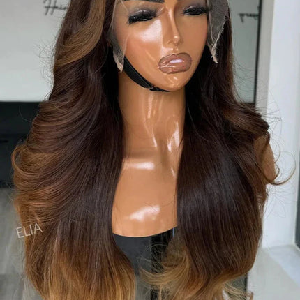 32 Inch Ombre Brown Body Wave Wig | 13x4 Transparent Lace Front Peruvian Remy Human Hair (High Quality, On Sale)