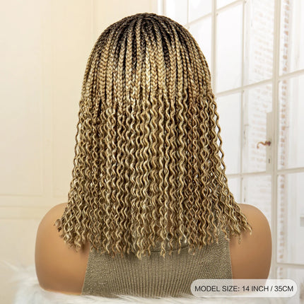 Short 14" Bob Braided Wig | Curly Knotless Box Braids | Synthetic Machine Made Wig | For Black Women