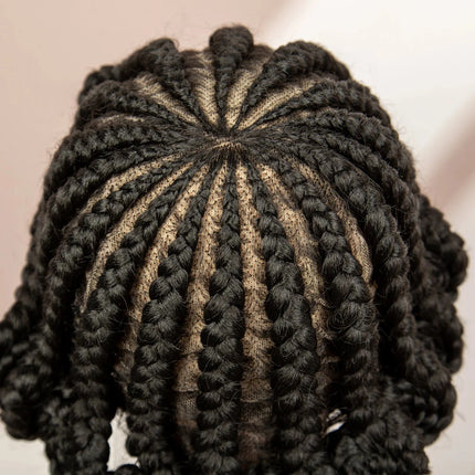 Natural Color Bantu Knot Braided Wig | Cornrow Braids | Full Lace | Heat Resistant Synthetic Wig | African Women
