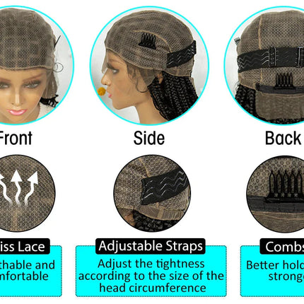 Short Bohemian Box Braids Wig | Full Lace | Curly Ends | Baby Hair | Synthetic Boho Wig