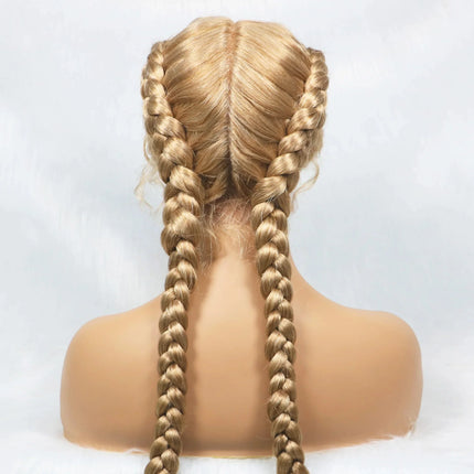 Handmade Double Dutch Cornrow Braided Wig | Natural Black Lace Front | Baby Hair | Kanekalon Synthetic Wig for Women
