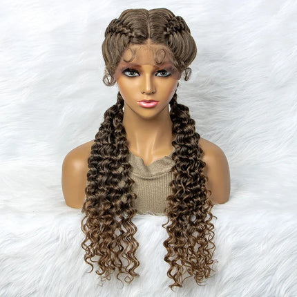 Curly Water Wave Braided Wig | Lace Front Cornrow Twist Style