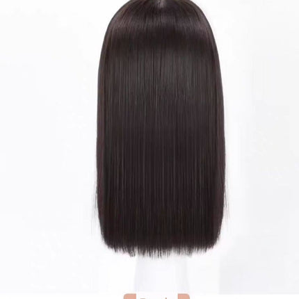 Elegant Mid-Length Straight Hair Wig for Women | Realistic Natural Full-Head Wig with Cartoon Straight Bangs (Age-Reducing, Daily Wear, Full Top)