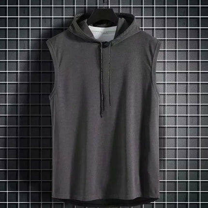 Silk Summer Muscle Hoodie Vest Sleeveless Bodybuilding Gym Workout Fitness Shirt
