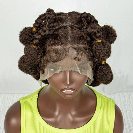 Handmade Bantu Knots Braided Wig | Short Knotless Braids | Full Lace Wig with Baby Hair | Synthetic Braiding Wig for Black Women