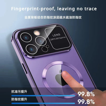 For iPhone 16 15 14 13 12 Pro Max Large Window Lens Protection Aluminum Metal Magnetic Case