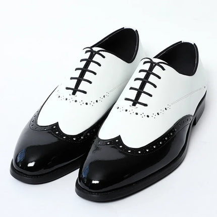 Elegant Men's White & Black Wingtip Brogue Oxfords | Genuine Leather Wedding, Party & Social Dress Shoes