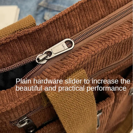 Female Large Capacity Corduroy Tote Bag | New Korean Style Fashion Women's Shoulder Crossbody Bag (Worker Commuter Handlebag)