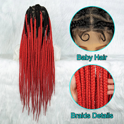 Colorful Knotless Box Braids Wig | Full Lace Cornrows | Large Braids