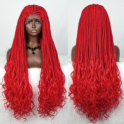 36" Water Wave Braided Wig | Lace Front | Baby Hair | Long Braids