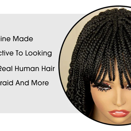 Short 14" Bob Braided Wig | Curly Knotless Box Braids | Synthetic Machine Made Wig | For Black Women