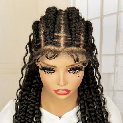 Boho Cornrow & Knotless Box Braids Wig | Full Lace | Kanekalon Hair | Women's Braided Wig