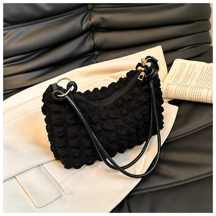 Canvas Wrinkle Bag for Women | Shoulder Bags & Pleated Bubbles Handbags (Padded Casual Underarm Quilted Tote Cloud Bag Purse)