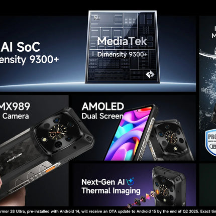 Ulefone Armor 28 Ultra 5G AI Thermal Imaging Rugged Phone Dimensity 9300+ 1TB ROM 32GB RAM Android Smartphone