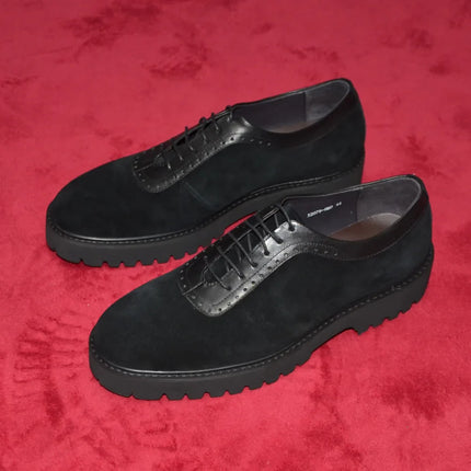 Designer Luxury Platform Oxfords for Men | Cow Suede Genuine Leather Black & Blue Casual Shoe (Height Increasing)