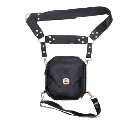 Punk Retro PU Square Waist Bag | Casual Small Square Hip Packs for Women (Multi-function Outdoor Leg Phone Pouch & Crossbody)