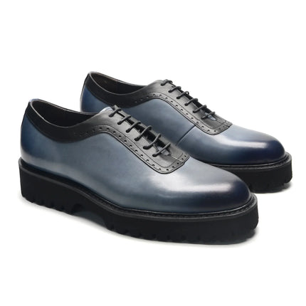 Designer Luxury Platform Oxfords for Men | Cow Suede Genuine Leather Black & Blue Casual Shoe (Height Increasing)