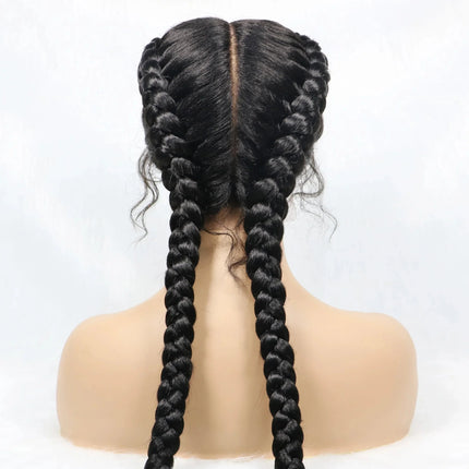 Handmade Double Dutch Cornrow Braided Wig | Natural Black Lace Front | Baby Hair | Kanekalon Synthetic Wig for Women