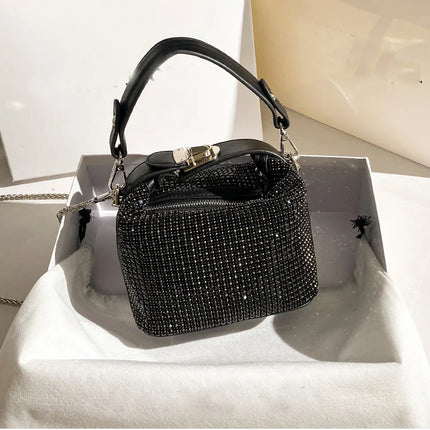 Luxury Designer Brand Silver Clutch Purse | Women's Evening Banquet Bag & Crystal Rhinestone Shoulder Bag (Fashion Handbags)