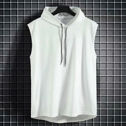 Silk Summer Muscle Hoodie Vest Sleeveless Bodybuilding Gym Workout Fitness Shirt