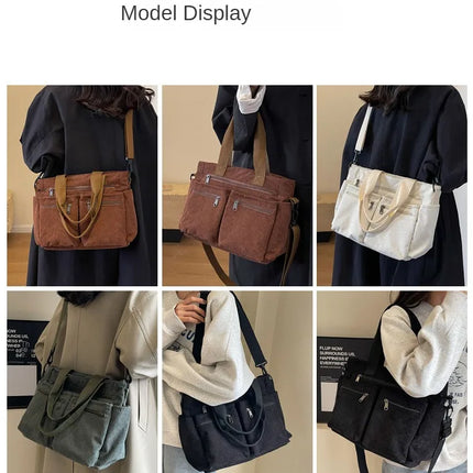 Female Large Capacity Corduroy Tote Bag | New Korean Style Fashion Women's Shoulder Crossbody Bag (Worker Commuter Handlebag)