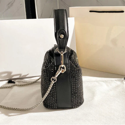 Luxury Designer Brand Silver Clutch Purse | Women's Evening Banquet Bag & Crystal Rhinestone Shoulder Bag (Fashion Handbags)