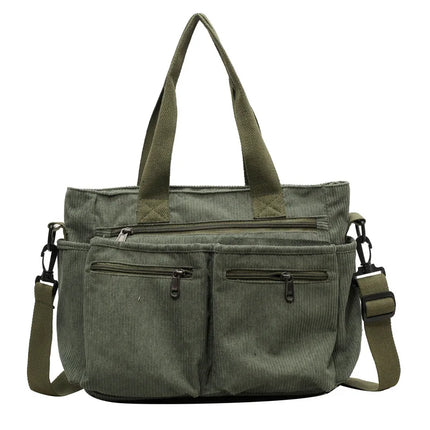 Female Large Capacity Corduroy Tote Bag | New Korean Style Fashion Women's Shoulder Crossbody Bag (Worker Commuter Handlebag)
