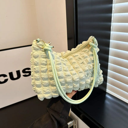 Canvas Wrinkle Bag for Women | Shoulder Bags & Pleated Bubbles Handbags (Padded Casual Underarm Quilted Tote Cloud Bag Purse)