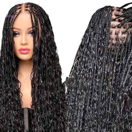26"+ Boho Knotless Braids Ponytail Wig | HD Full Lace | Human Hair | 300% Density | Baby Hair