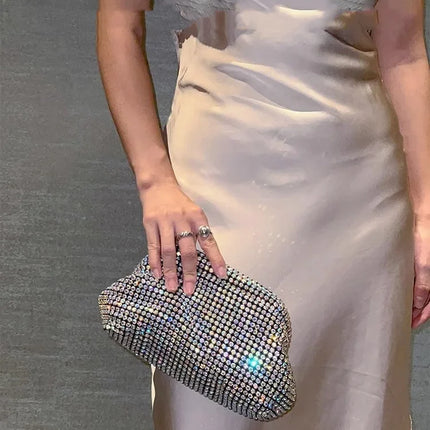 Luxury Glitter Cloud Bag Women's Handbag | Crystal Shiny Rhinestones Diamond Evening Bag (Wedding Party Clutch Purse Shoulder Bag)