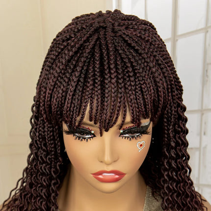 Short 14" Bob Braided Wig | Curly Knotless Box Braids | Synthetic Machine Made Wig | For Black Women