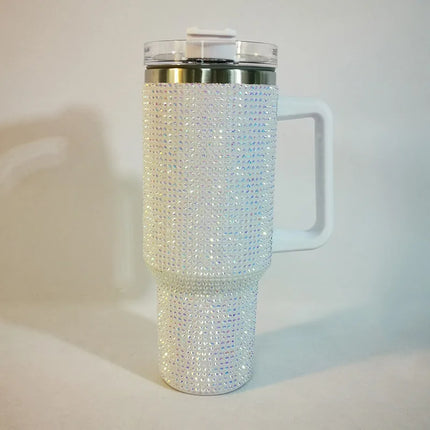 40oz Diamond Thermos Cup with Handle 304 Stainless Steel Vacuum Coffee Insulated Bottle Portable Car Flasks