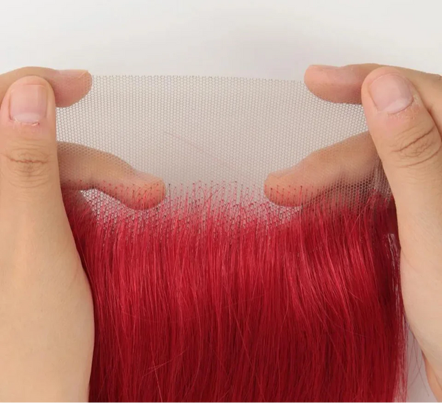 180% Density Red Straight 4x4 Lace Closure | 100% Brazilian Human Hair (Pre-Plucked, Transparent Swiss Lace)