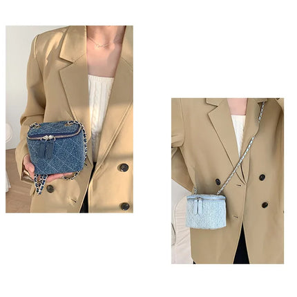Mini Denim Crossbody Bags for Women | Lingge Chains Shoulder Bag & Fashion Brands Box Bag (Lipstick Coins Purses & Handbags)