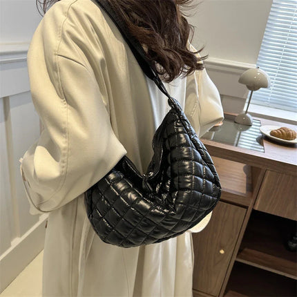 Fashion Nylon Padded Handbags Female | Large Capacity Top-Handle Bags & Solid Color Crossbody Bags (Winter Down Women Shoulder Bags)
