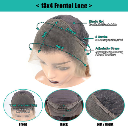 200 Density Blonde Highlight Short Bob Wig | 13x4 Lace Frontal Pixie Cut | Brazilian Remy Hair