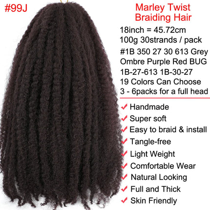18" Marley Twist Braiding Hair | Crochet Braids | Afro Twist Kinky Hair Extensions | Ombre Colors | 30 Strands/Pack