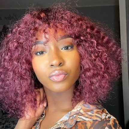 Highlight Honey Blonde Jerry Curly Pixie Bob Wig with Bangs | Full Machine Made Human Hair